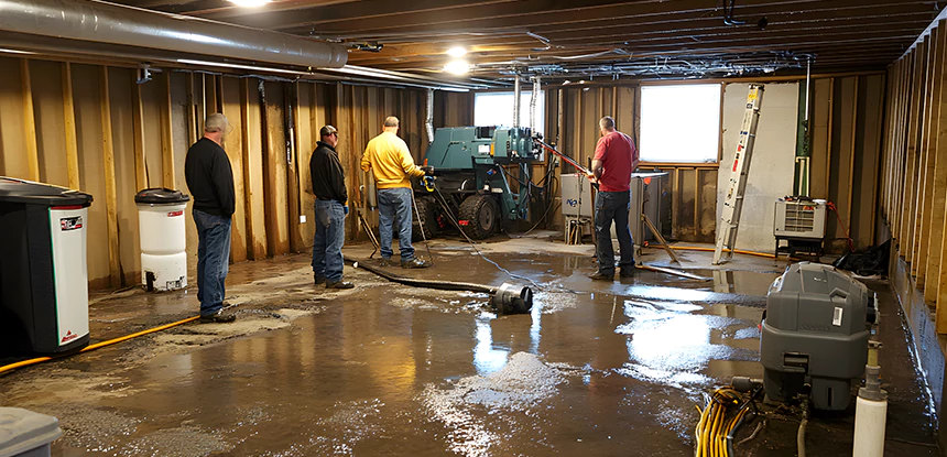 Cleaning Sewage From Basement Floor in Cedartown